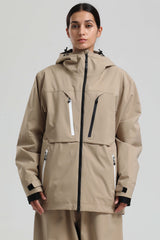 Women's Khaki Contrast-Zip Fully Sealed Waterproof Insulated Snow Jacket