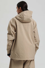 Women's Khaki Contrast-Zip Fully Sealed Waterproof Insulated Snow Jacket