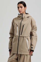 Women's Khaki Contrast-Zip Fully Sealed Waterproof Insulated Snow Jacket