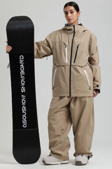 Women's Khaki Contrast-Zip Fully Sealed Waterproof Insulated Snow Jacket