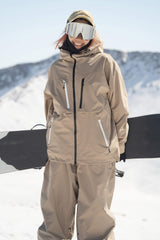Women's Coffee Contrast-Zip Fully Sealed Waterproof Insulated Snow Jacket