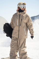 Women's Coffee Contrast-Zip Fully Sealed Waterproof Insulated Snow Jacket