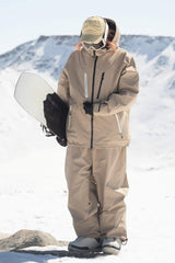 Women's Khaki Contrast-Zip Fully Sealed Waterproof Insulated Snow Jacket