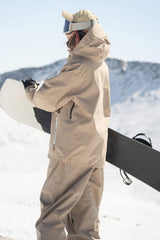 Women's Khaki Contrast-Zip Fully Sealed Waterproof Insulated Snow Jacket