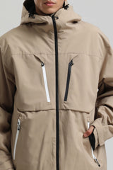 Men's Khaki Contrast-Zip Fully Sealed Waterproof Insulated Snow Jacket