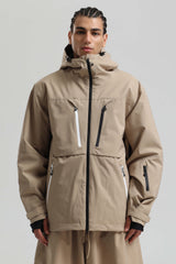Men's Khaki Contrast-Zip Fully Sealed Waterproof Insulated Snow Jacket