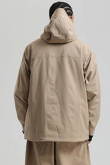 Men's Khaki Contrast-Zip Fully Sealed Waterproof Insulated Snow Jacket