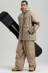 Men's Khaki Contrast-Zip Fully Sealed Waterproof Insulated Snow Jacket