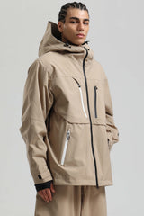 Men's Khaki Contrast-Zip Fully Sealed Waterproof Insulated Snow Jacket