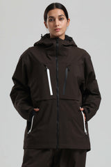 Women's Coffee Contrast-Zip Fully Sealed Waterproof Insulated Snow Jacket