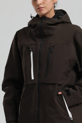 Women's Coffee Contrast-Zip Fully Sealed Waterproof Insulated Snow Jacket