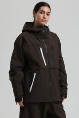 Women's Coffee Contrast-Zip Fully Sealed Waterproof Insulated Snow Jacket