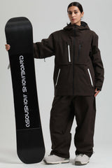 Women's Coffee Contrast-Zip Fully Sealed Waterproof Insulated Snow Jacket