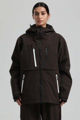 Women's Coffee Contrast-Zip Fully Sealed Waterproof Insulated Snow Jacket
