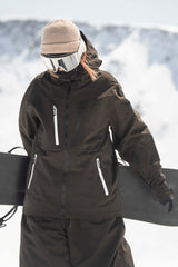 Women's Coffee Contrast-Zip Fully Sealed Waterproof Insulated Snow Jacket
