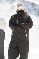 Women's Coffee Contrast-Zip Fully Sealed Waterproof Insulated Snow Jacket