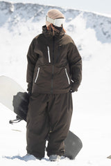 Women's Coffee Contrast-Zip Fully Sealed Waterproof Insulated Snow Jacket