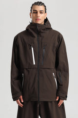 Men's Coffee Contrast-Zip Fully Sealed Waterproof Insulated Snow Jacket