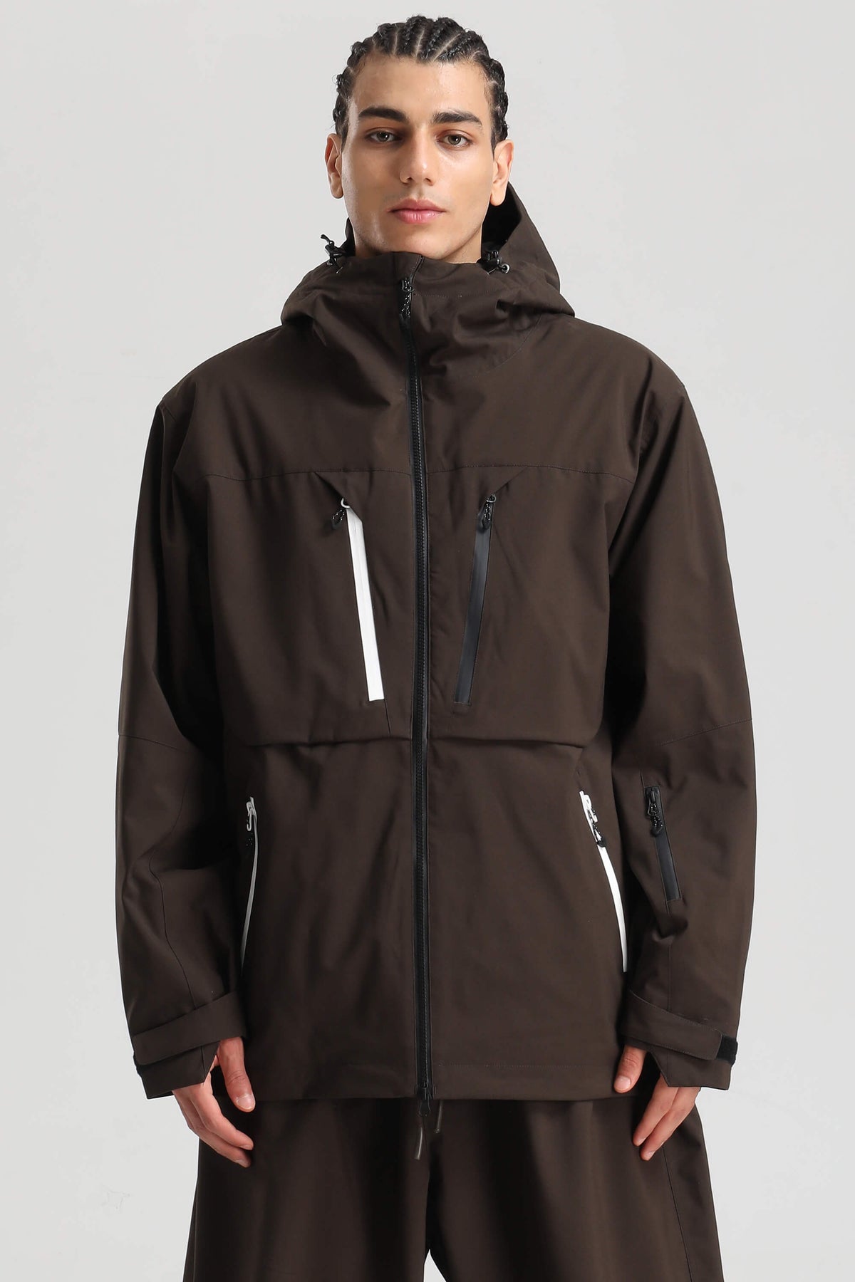 Men's Coffee Contrast-Zip Fully Sealed Waterproof Insulated Snow Jacket