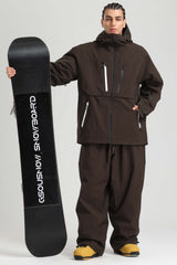 Men's Coffee Contrast-Zip Fully Sealed Waterproof Insulated Snow Jacket