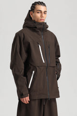 Men's Coffee Contrast-Zip Fully Sealed Waterproof Insulated Snow Jacket