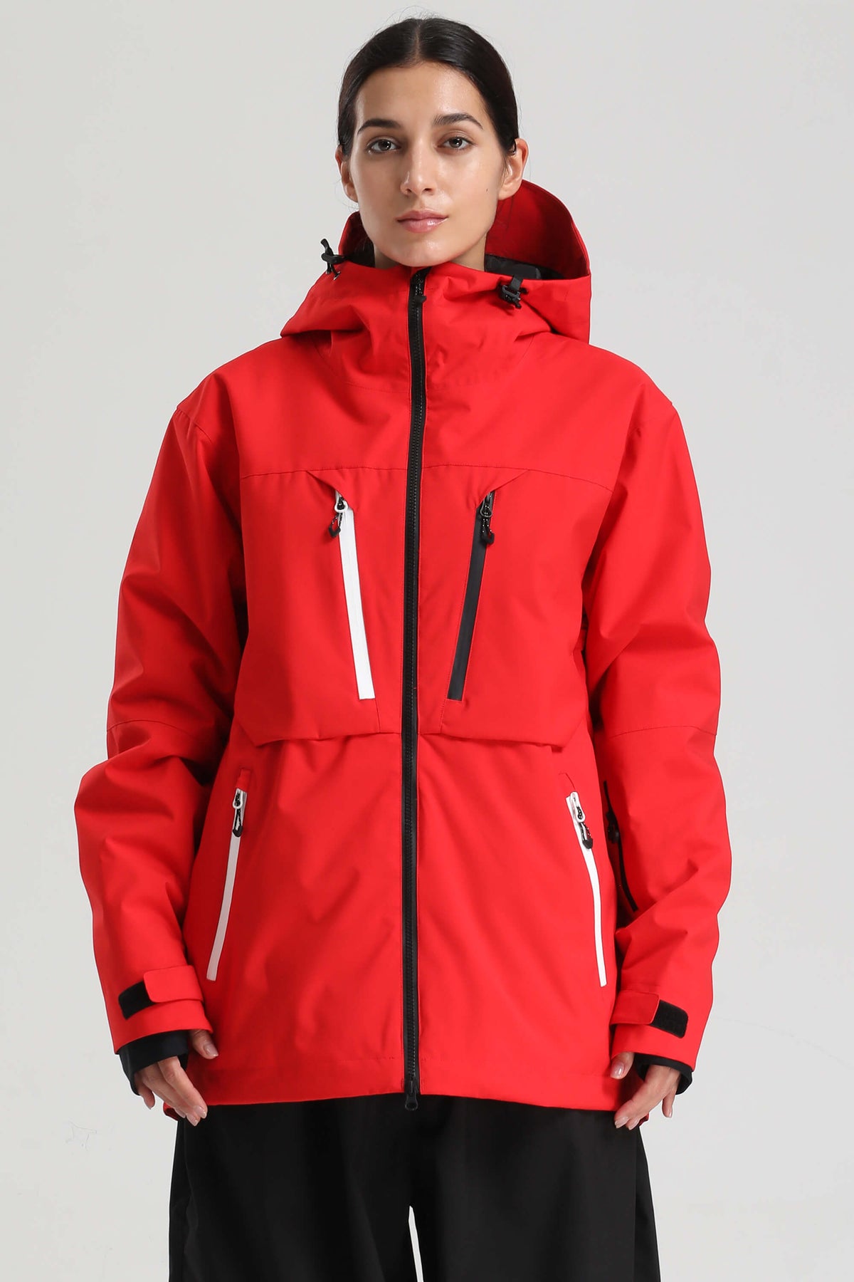 Women's Red Contrast-Zip Fully Sealed Waterproof Insulated Snow Jacket