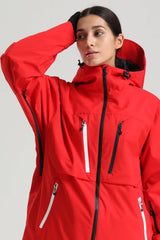 Women's Red Contrast-Zip Fully Sealed Waterproof Insulated Snow Jacket
