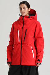 Women's Red Contrast-Zip Fully Sealed Waterproof Insulated Snow Jacket