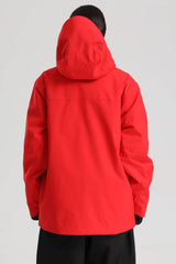 Women's Red Contrast-Zip Fully Sealed Waterproof Insulated Snow Jacket