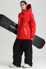 Women's Red Contrast-Zip Fully Sealed Waterproof Insulated Snow Jacket