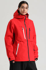 Women's Red Contrast-Zip Fully Sealed Waterproof Insulated Snow Jacket