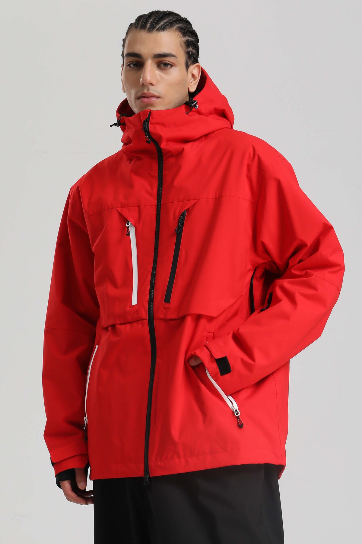 Men's Red Contrast-Zip Fully Sealed Waterproof Insulated Snow Jacket