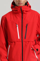 Men's Red Contrast-Zip Fully Sealed Waterproof Insulated Snow Jacket