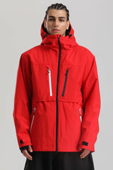 Men's Red Contrast-Zip Fully Sealed Waterproof Insulated Snow Jacket