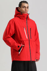 Men's Red Contrast-Zip Fully Sealed Waterproof Insulated Snow Jacket