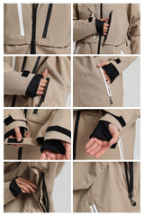 Men's Khaki Contrast-Zip Fully Sealed Waterproof Insulated Snow Jacket