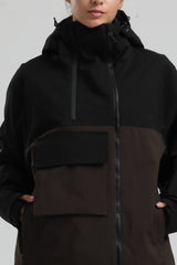 Women's Black & Coffee Asym-Zip Utility Pocket Waterproof Snow Jacket