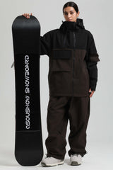 Women's Black & Coffee Asym-Zip Utility Pocket Waterproof Snow Jacket