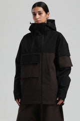 Women's Black & Coffee Asym-Zip Utility Pocket Waterproof Snow Jacket