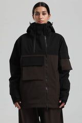 Women's Black & Coffee Asym-Zip Utility Pocket Waterproof Snow Jacket