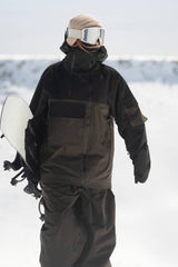 Women's Khaki & White Asym-Zip Utility Pocket Waterproof Snow Jacket