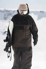 Women's Black & Coffee Asym-Zip Utility Pocket Waterproof Snow Jacket