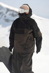 Women's Black & Khaki Asym-Zip Utility Pocket Waterproof Snow Jacket