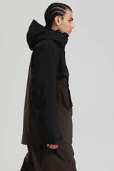 Men's Black & Coffee Asym-Zip Utility Pocket Waterproof Snow Jacket