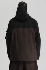 Men's Black & Coffee Asym-Zip Utility Pocket Waterproof Snow Jacket