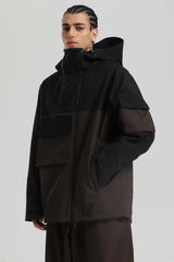 Men's Black & Grey Asym-Zip Utility Pocket Waterproof Snow Jacket