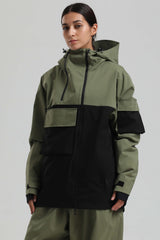 Women's Black & Grey Asym-Zip Utility Pocket Waterproof Snow Jacket