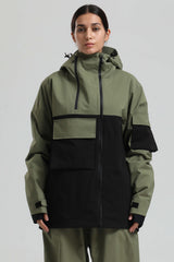 Women's Black & Khaki Asym-Zip Utility Pocket Waterproof Snow Jacket