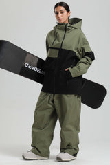 Women's Green & Black Asym-Zip Utility Pocket Waterproof Snow Jacket