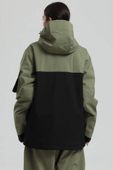 Women's Green & Black Asym-Zip Utility Pocket Waterproof Snow Jacket